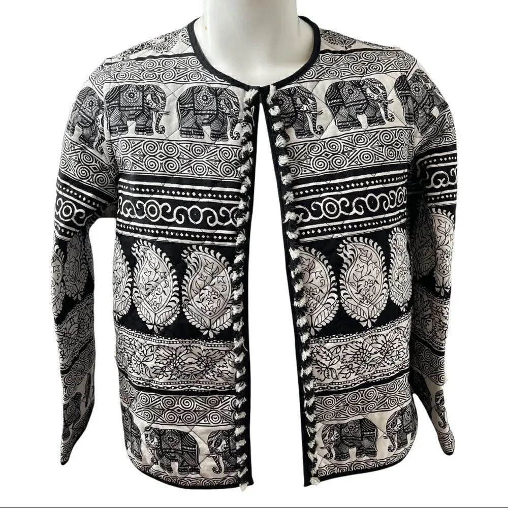 Ruby Rd. B&W Striped Elephant Quilted Jacket Sz 4P - Picture 4 of 15